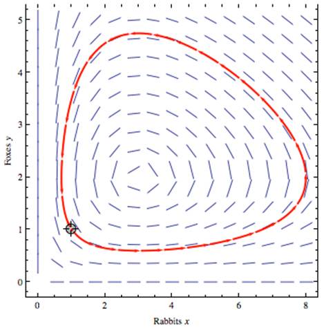 graph of a solution to the predator-prey model